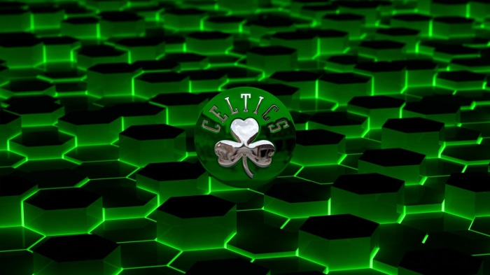 Boston Celtics logo on a green hexagonal background