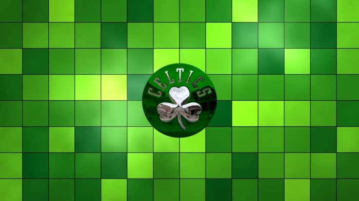 Boston Celtics logo on green tiled background