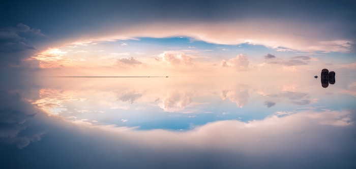 Reflective Sky and Clouds Landscape 4K