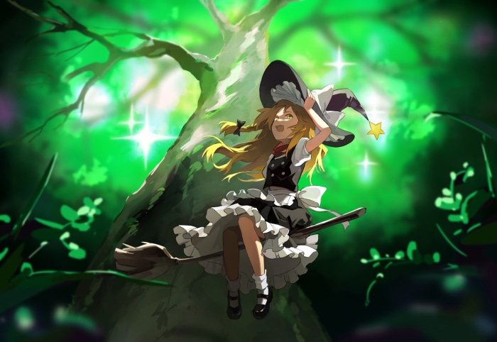 Marisa Kirisame from Touhou riding a broomstick
