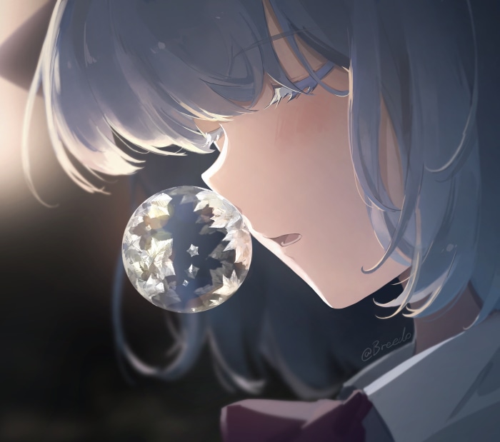 Cirno from Touhou holding a crystal