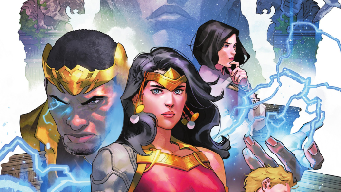 Wonder Woman and allies with lightning