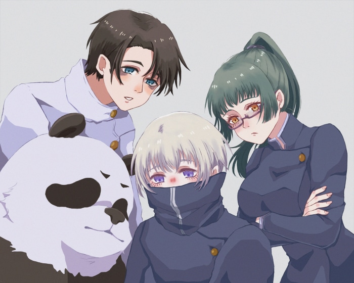 Yuta Okkotsu, Panda, Maki Zenin, and Toge Inumaki from Jujutsu Kaisen
