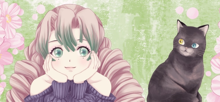 Mitsuri Kanroji from Demon Slayer with a Cat