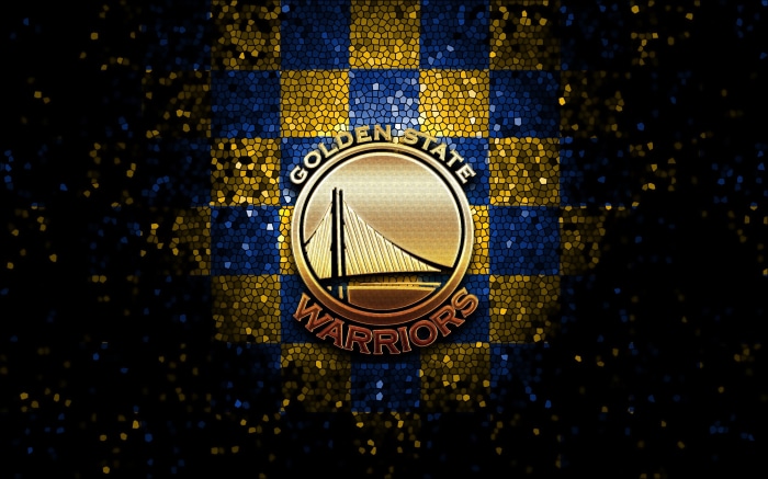 Golden State Warriors logo on checkered background