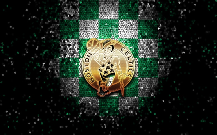 Boston Celtics logo on checkered background