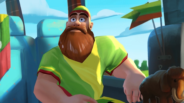 Man with beard and green shirt on bus