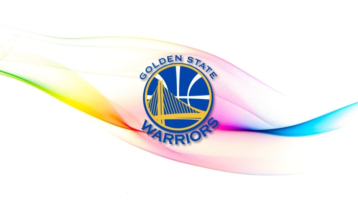 Golden State Warriors logo with colorful smoke