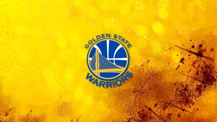 Golden State Warriors logo on yellow background