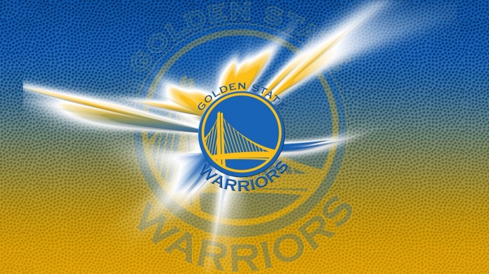 Golden State Warriors logo with abstract light effects