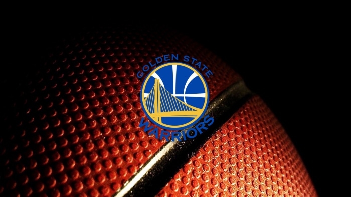Golden State Warriors logo on a basketball