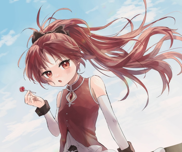 Kyoko Sakura from Puella Magi Madoka Magica with lollipop