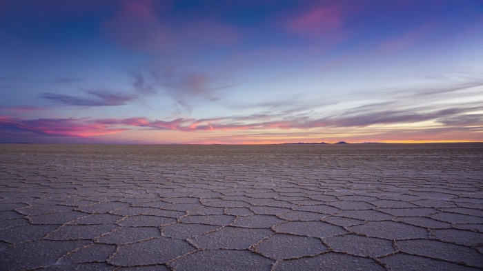 Uyuni Salt Flats, Bolivia at Sunset