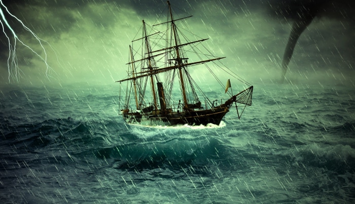 Sailing Ship in a Tornado and Lightning Storm