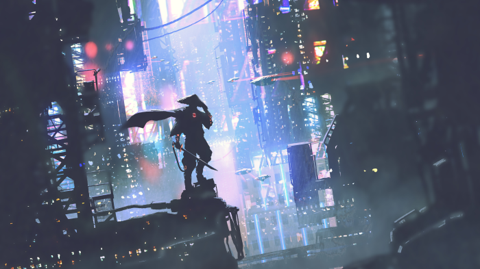 Sci Fi Warrior in Futuristic City 4K