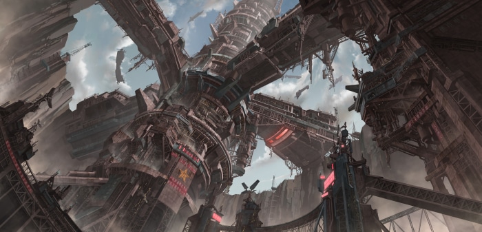 Massive Sci-Fi Industrial Structure Under Cloudy Sky