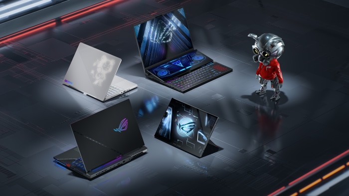 ASUS ROG laptops and robot mascot
