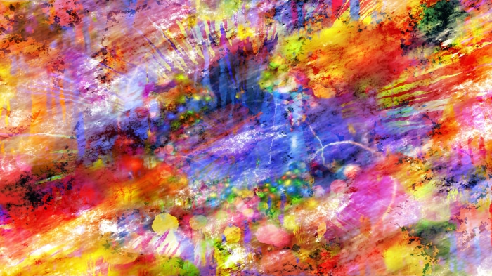 Abstract colorful paint splatters and brush strokes