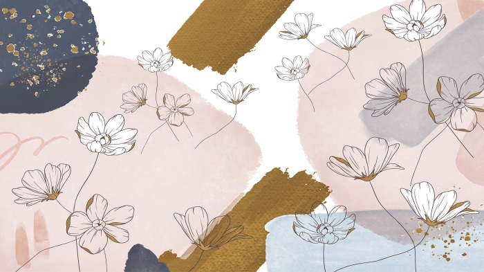 Abstract floral art with gold and blue accents