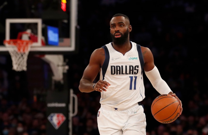 Tim Hardaway Jr. of Dallas Mavericks dribbling basketball