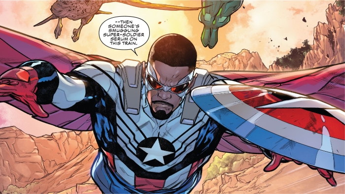 Captain America (Sam Wilson) flying with shield