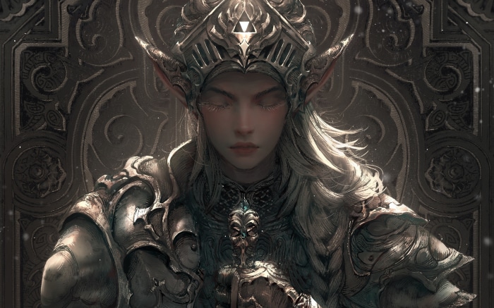 Fantasy Woman in Ornate Armor and Crown