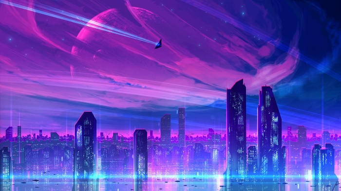 Futuristic Sci-Fi Cityscape with Planets