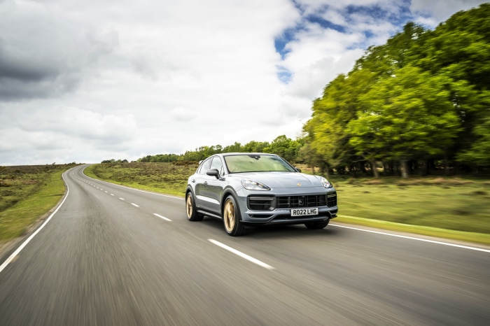 Porsche Cayenne Turbo driving on a country road