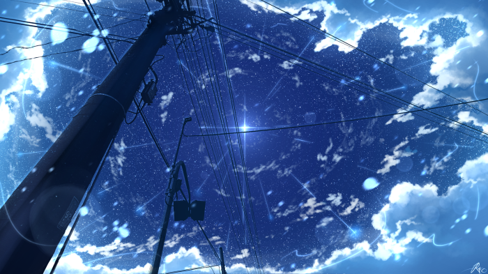 Night Sky with Clouds and Power Lines