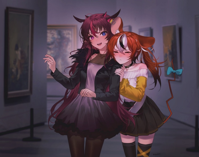 Hakos Baelz and IRyS from Hololive in a museum