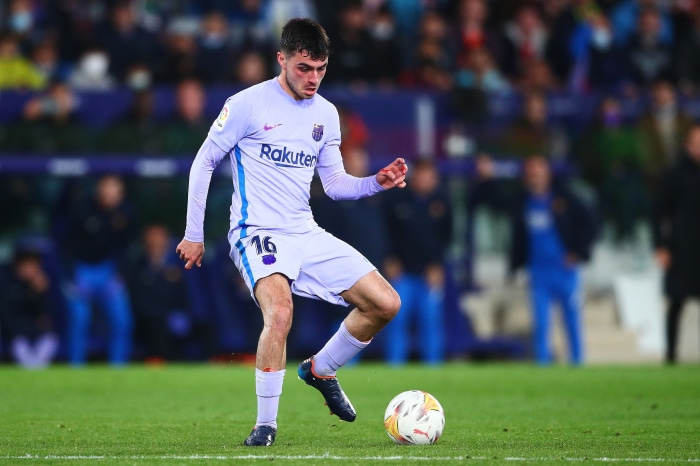Pedri playing soccer for Barcelona