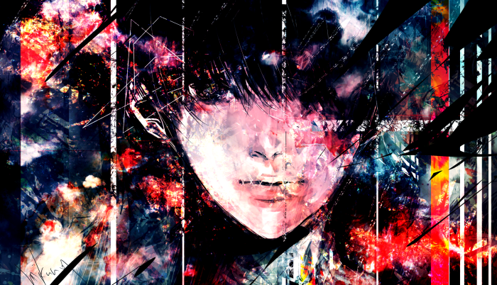 Abstract anime portrait with vibrant colors