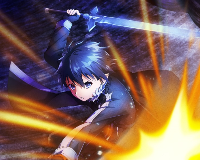 Kirito from Sword Art Online with a glowing sword