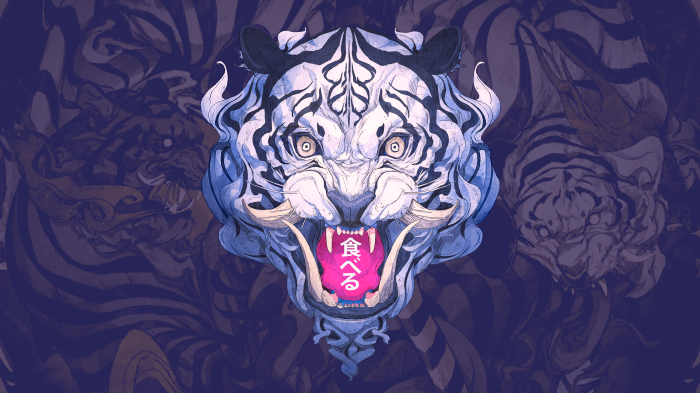 Japanese style white tiger with Japanese text