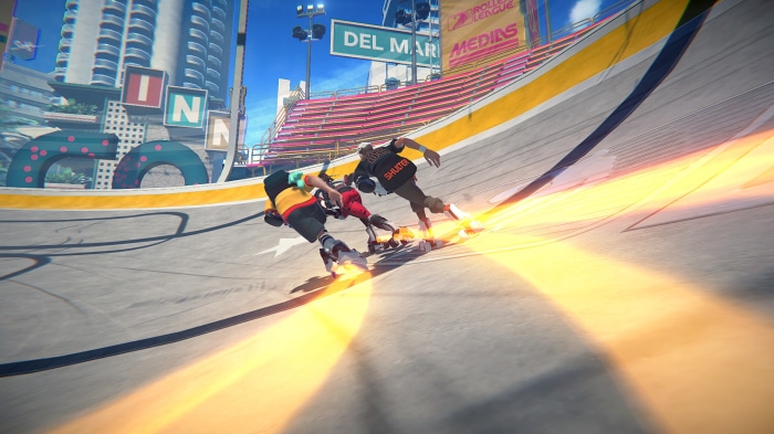 Roller Champions players in a stadium