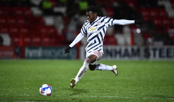 Anthony Elanga from Manchester United playing soccer