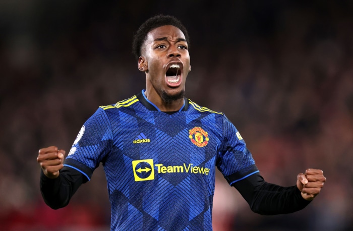 Anthony Elanga of Manchester United celebrating