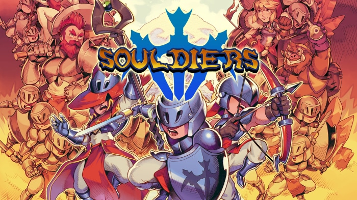 Souldiers game title with knights and warriors