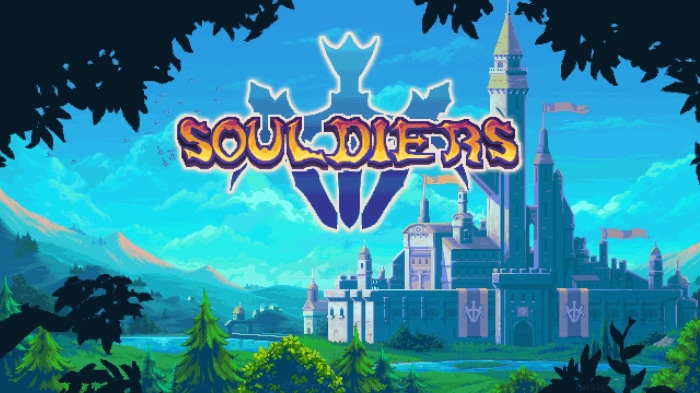 Souldiers video game title screen with castle