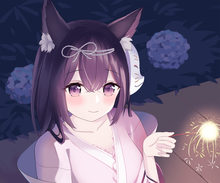 Arashio from Azur Lane holding a sparkler