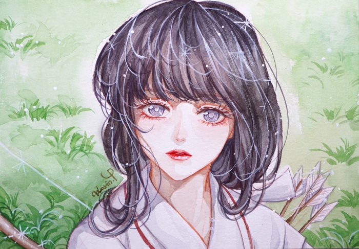 Kikyo from InuYasha with bow and arrows