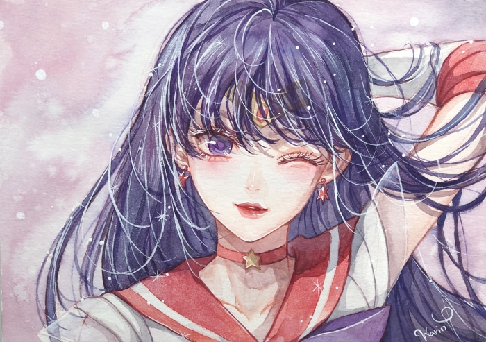 Sailor Mars Anime Art with Purple Hair