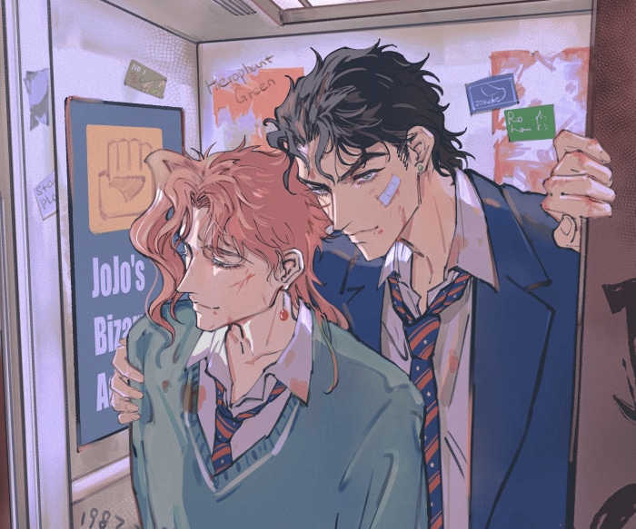Jotaro Kujo and Noriaki Kakyoin from JoJo's Bizarre Adventure