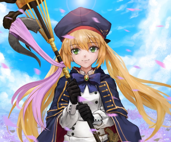 Saber from Fate/Grand Order holding a staff