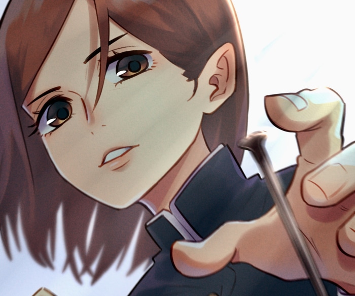 Nobara Kugisaki from Jujutsu Kaisen holding a nail