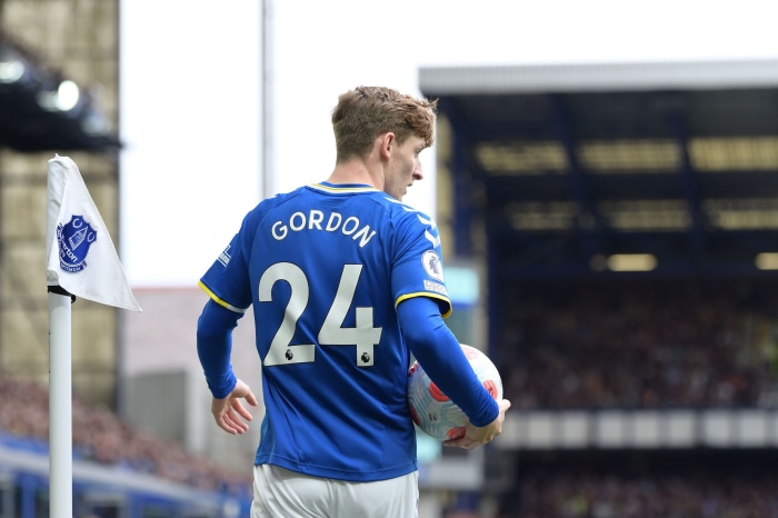 Anthony Gordon from Everton F.C. holding a soccer ball