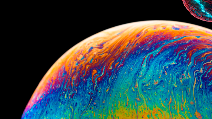 Close-up of a colorful soap bubble surface