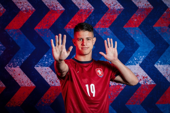 Adam Hložek wearing Czech Republic jersey