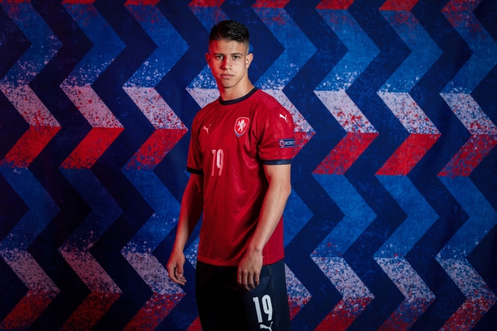 Adam Hložek wearing Czech Republic football kit