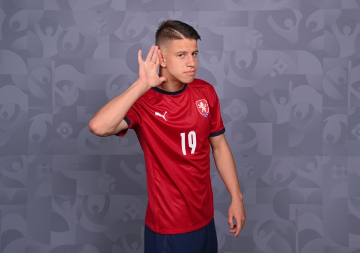 Adam Hložek wearing Czech Republic jersey